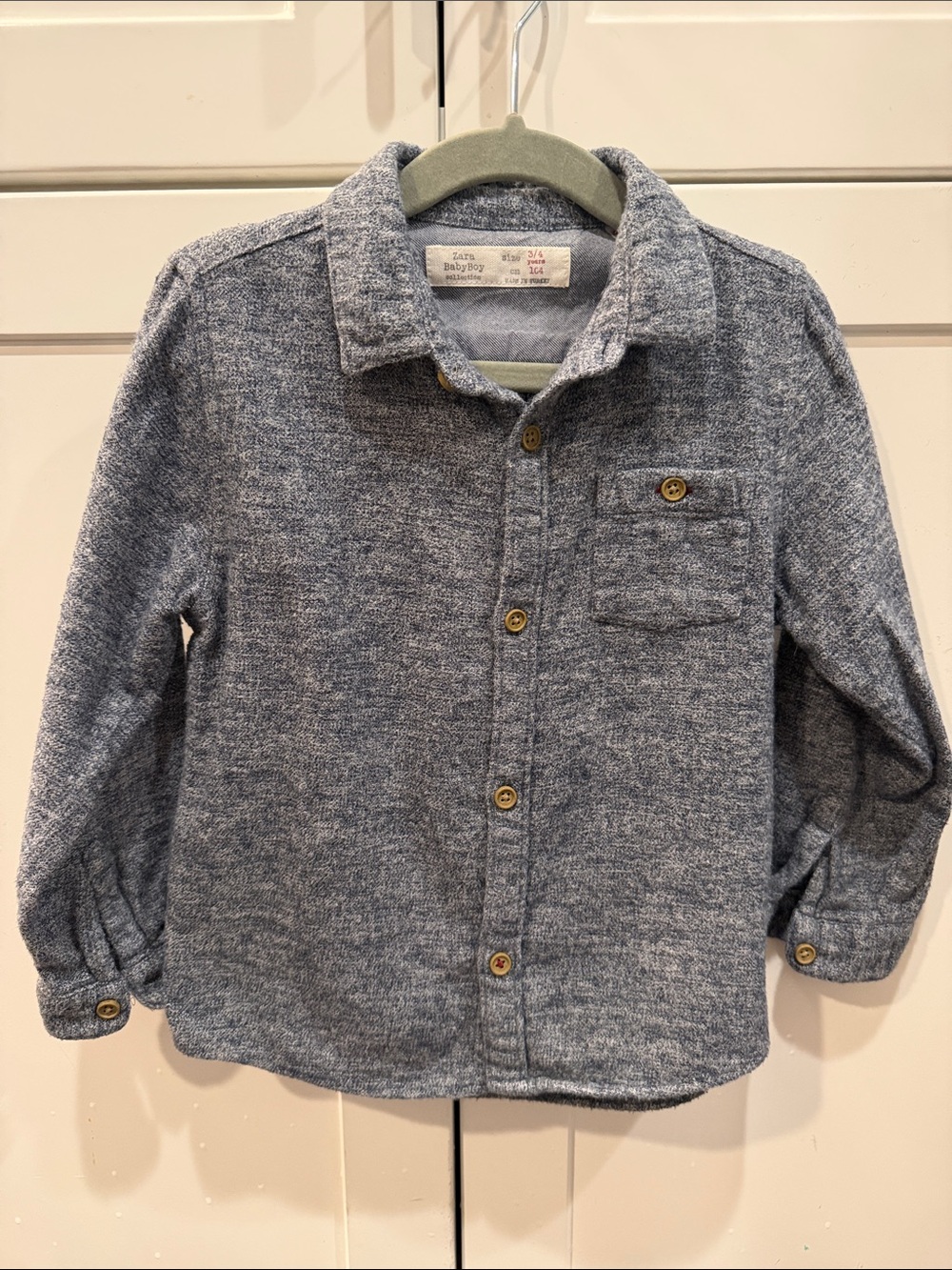 Zara Baby Boy Heathered Blue Button-Up Shirt 3-4 years
